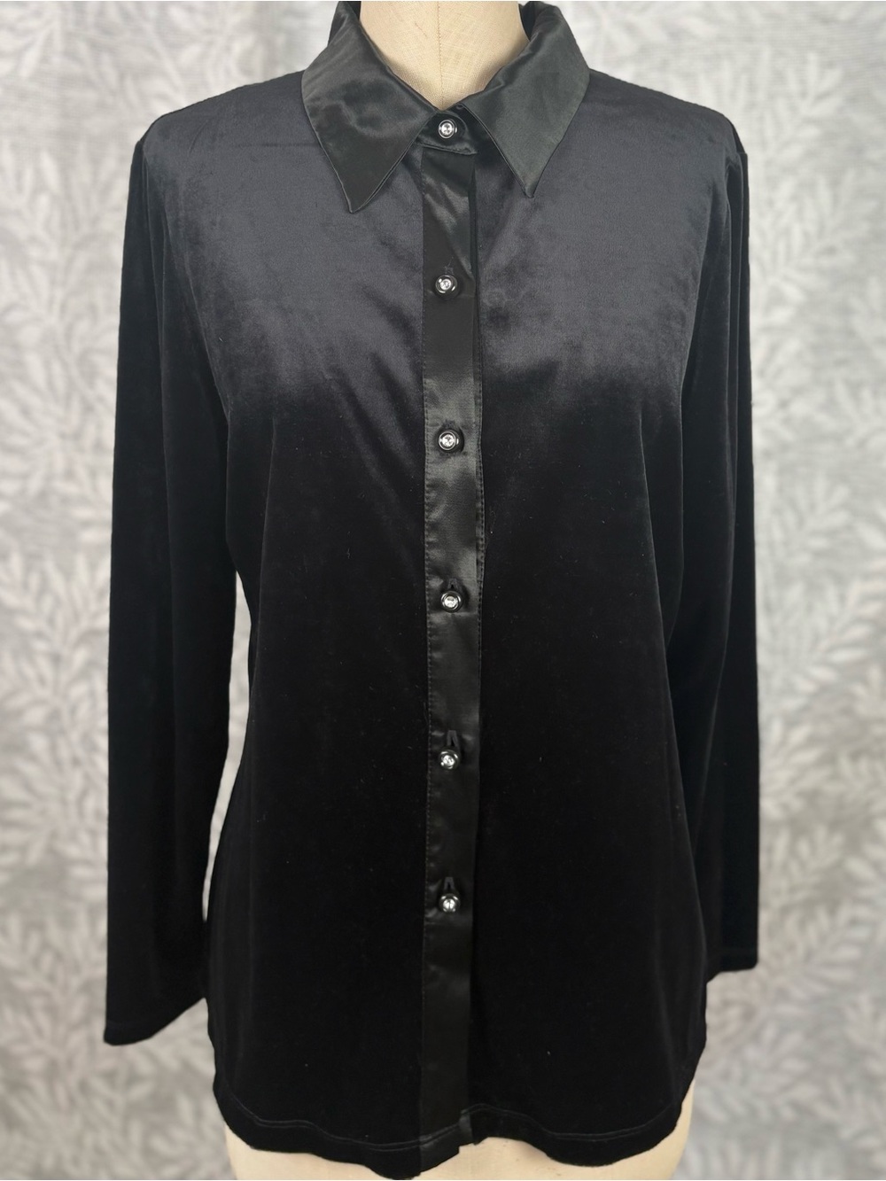 Vintage 90s Ms Cosmo Velvet Satin Blouse L Whimsigoth Rhinestone Button Down USA